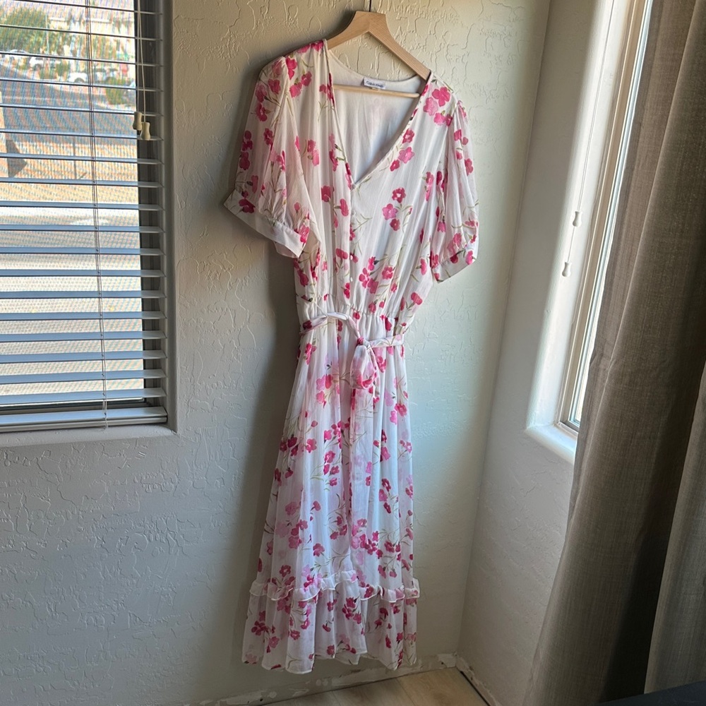Calvin Floral Pink and White Maxi Dress